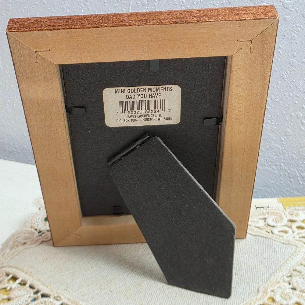 Vintage 90s‎ Mini Golden Moments Dad Poem Wood Frame Gold Beaded Plaid Decor